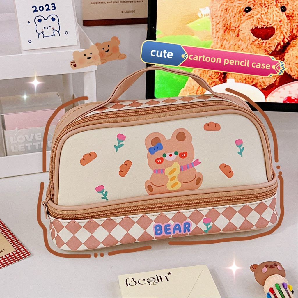 

Tempat pensil berkapasitas besar/tas kosmetik berlapis ganda/tas penyimpanan