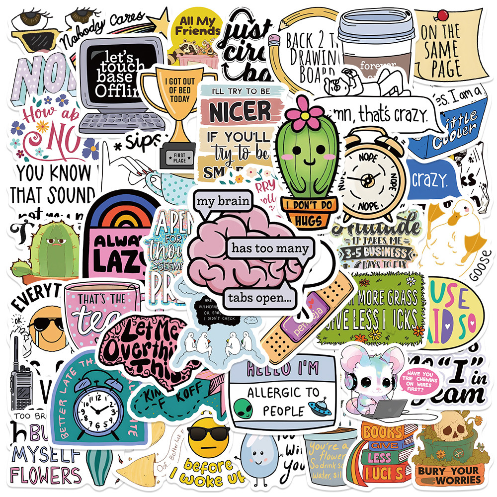 

50PCS Funny Mean Sarcastic irony Phrase Stickers Laptop Bicycle Guitar Skateboard Car Sticker DIY Graffiti Waterproof Stickers