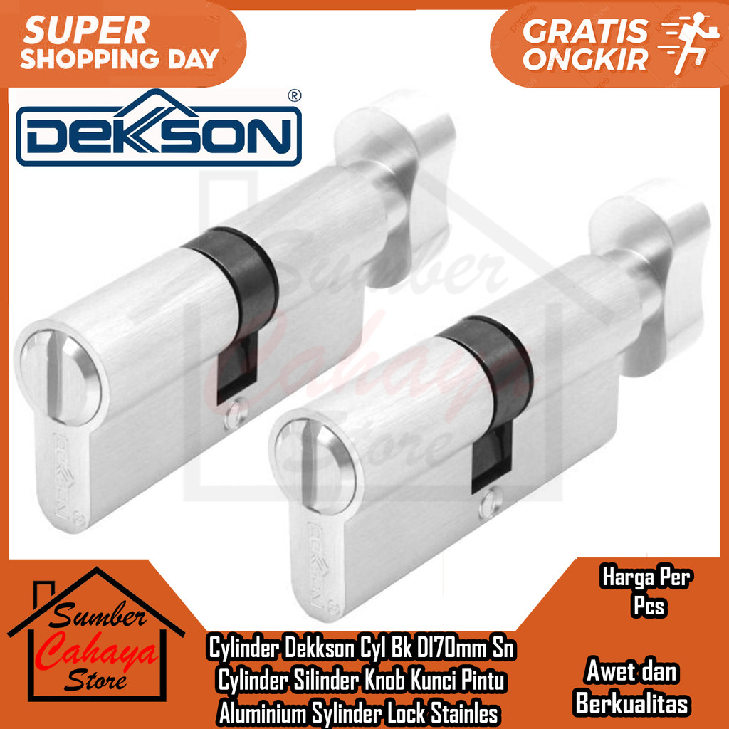 Konci Rumah Alumunium Knop Kunci Pintu Cylinder Dekkson Cyl Bk Dl70mm Sn Silinder Knob Dekson Alumin
