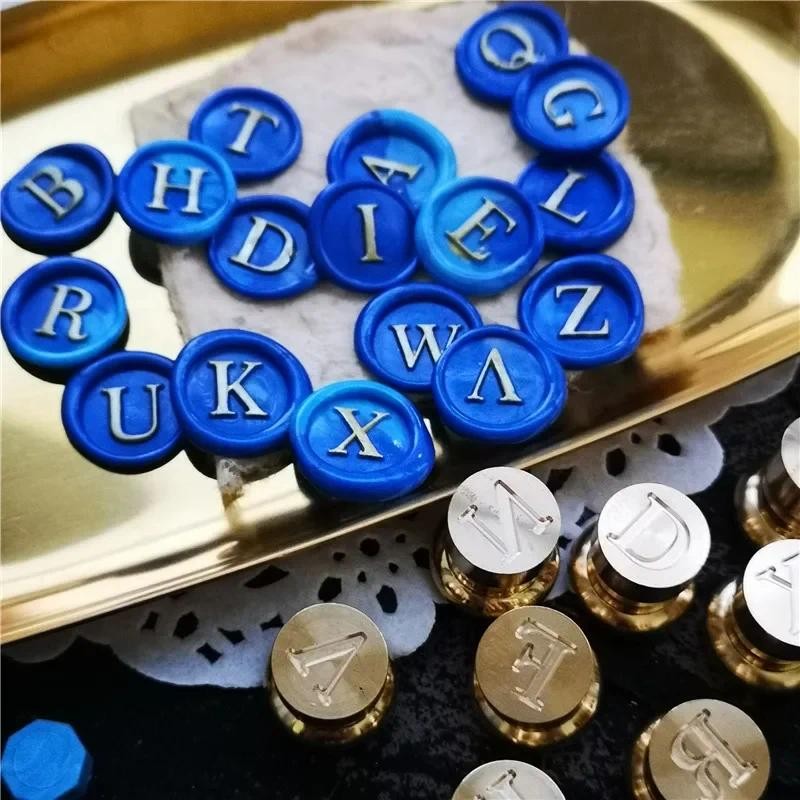 

One set Mini wax seal 12mm diameter copper brass stamp head Classic 26 Letter Alphabet Initial Decorative Antique Gifts