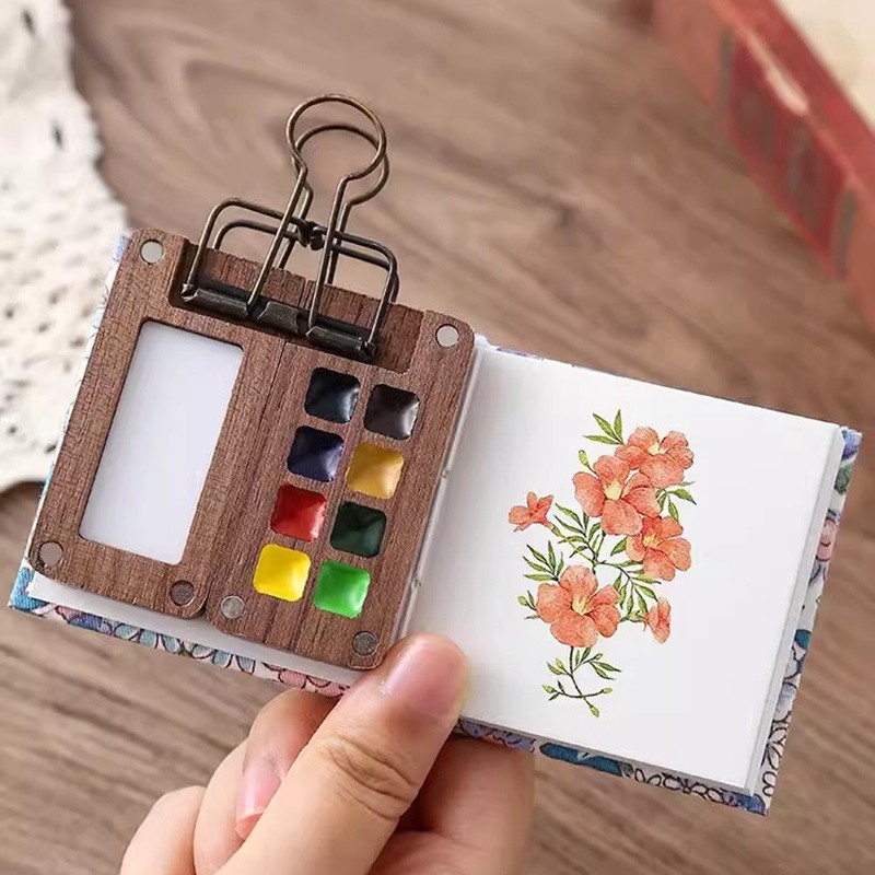 

Travel Mini Walnut Watercolor Paint Palette 8 Grid 0.5ml Professional Empty Wooden Paint Palette Tray Art Painting Supplies
