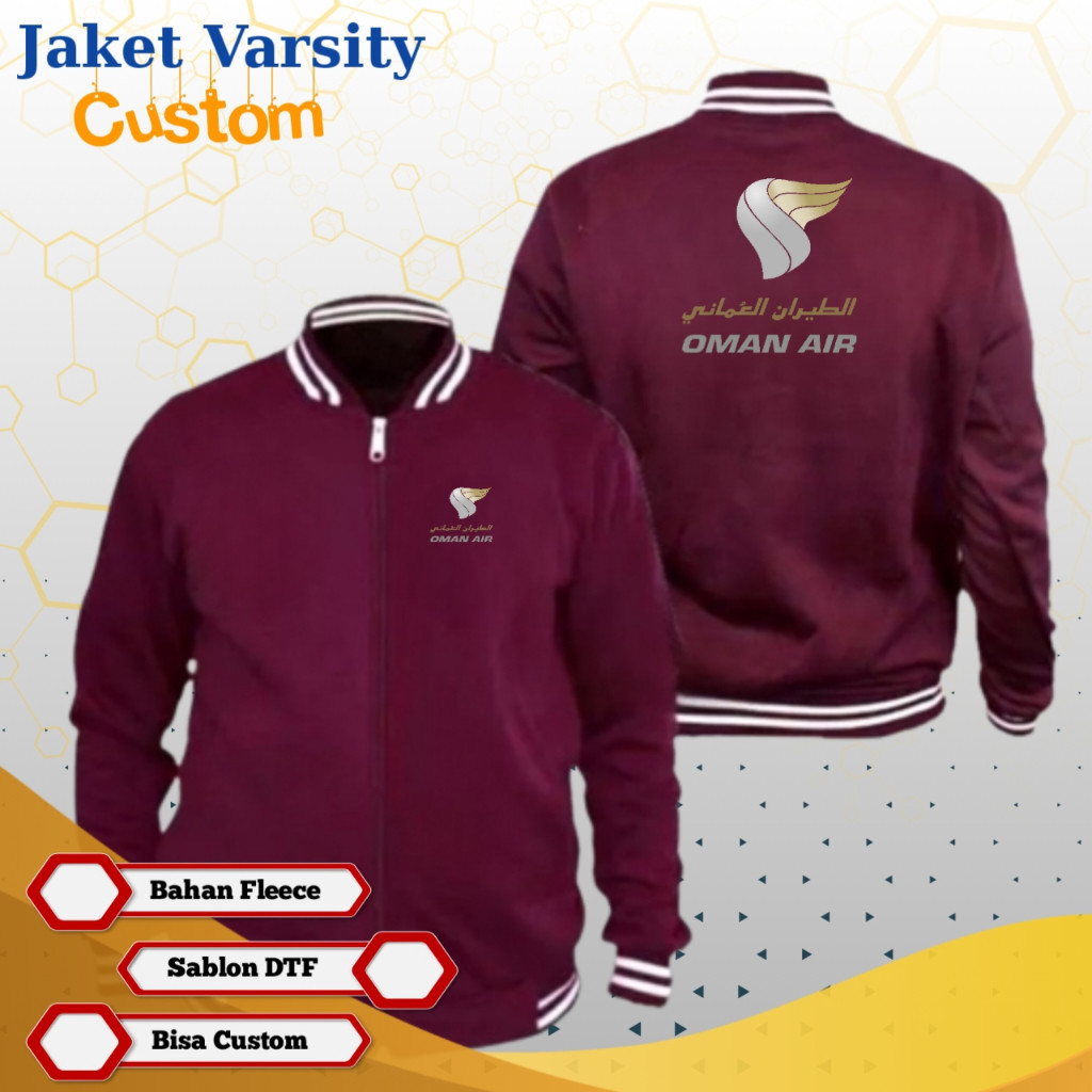 Jaket Oman Air Merchandise Jaket Maskapai MS20 Jaket Varsity Custom