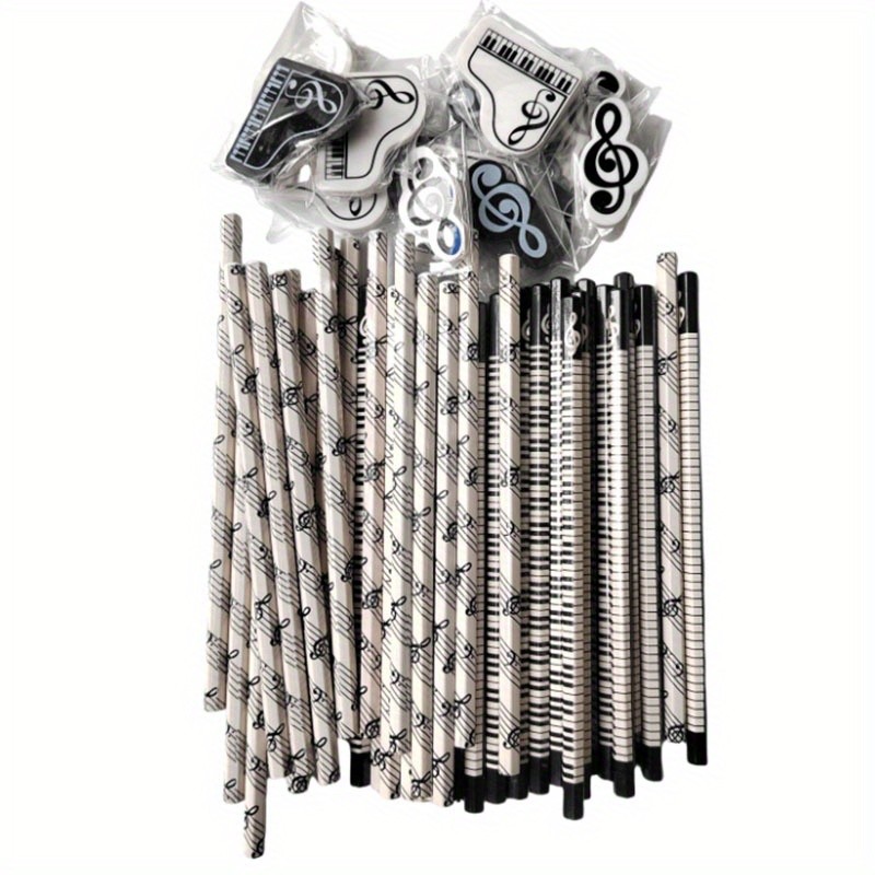 

10Pcs Piano Music Note Pencil + 4pcs Pencil Eraser Stationery HB Wooden Painting Sketch Pen Exquisite Gift