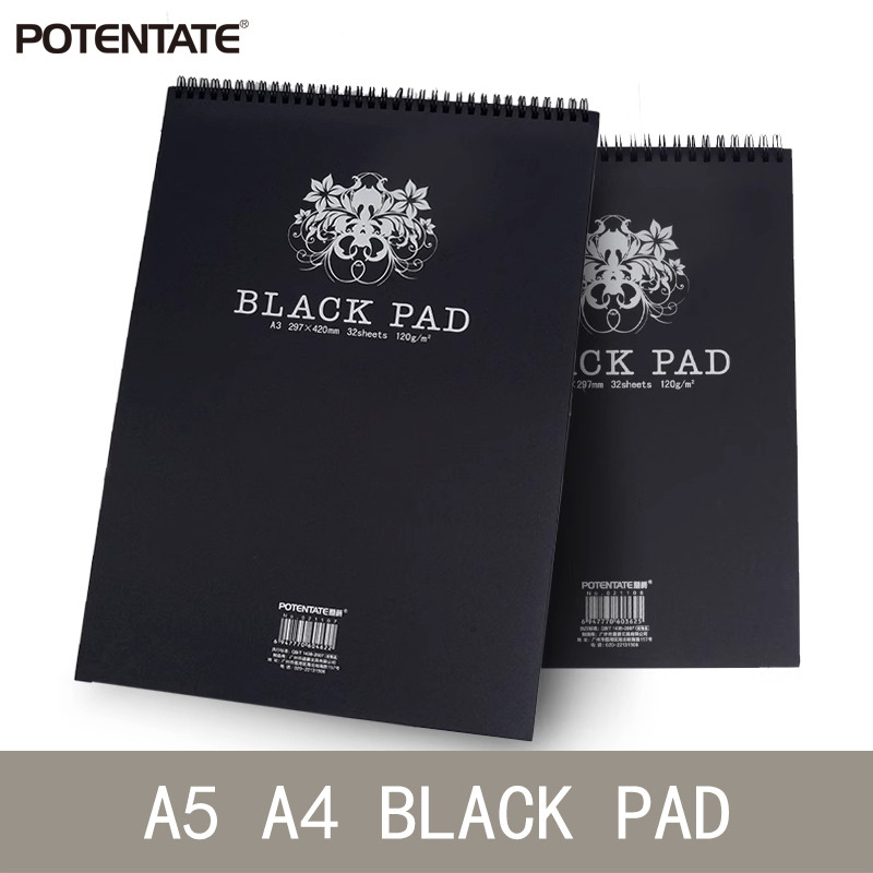 

Potentate A4/A5 Black Paper Sketch Drawing Pad 120Gsm Spiral Bound Sketchbook for Colored Pencils, Graphite, Charcoal, Pastels