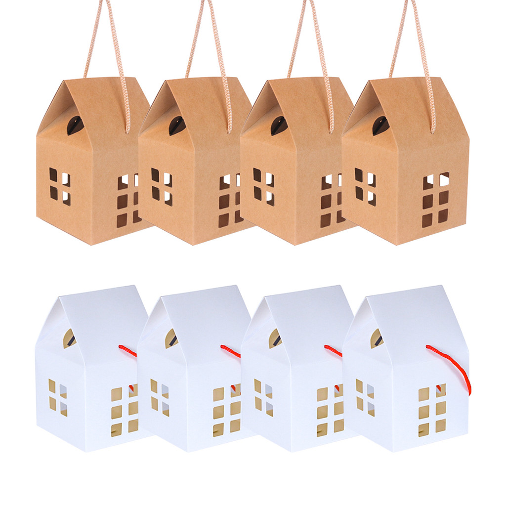 

5/10pcs Christmas House Shape Candy Boxes Kraft Paper Gift Wrapping Box Cookie Packaging Bag Christmas Party Decoration New Year