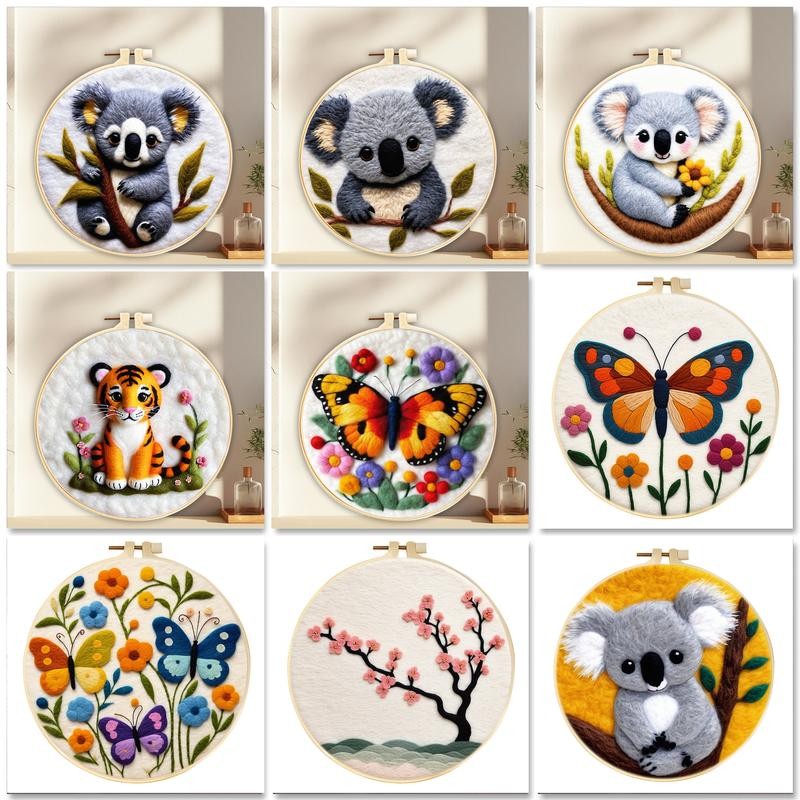 

GATYZTORY Wool Felting Starter Kit,Tiger Koala Butterfly Needle Felting Picture,Needle Felting Supplies For Diy And Decoration