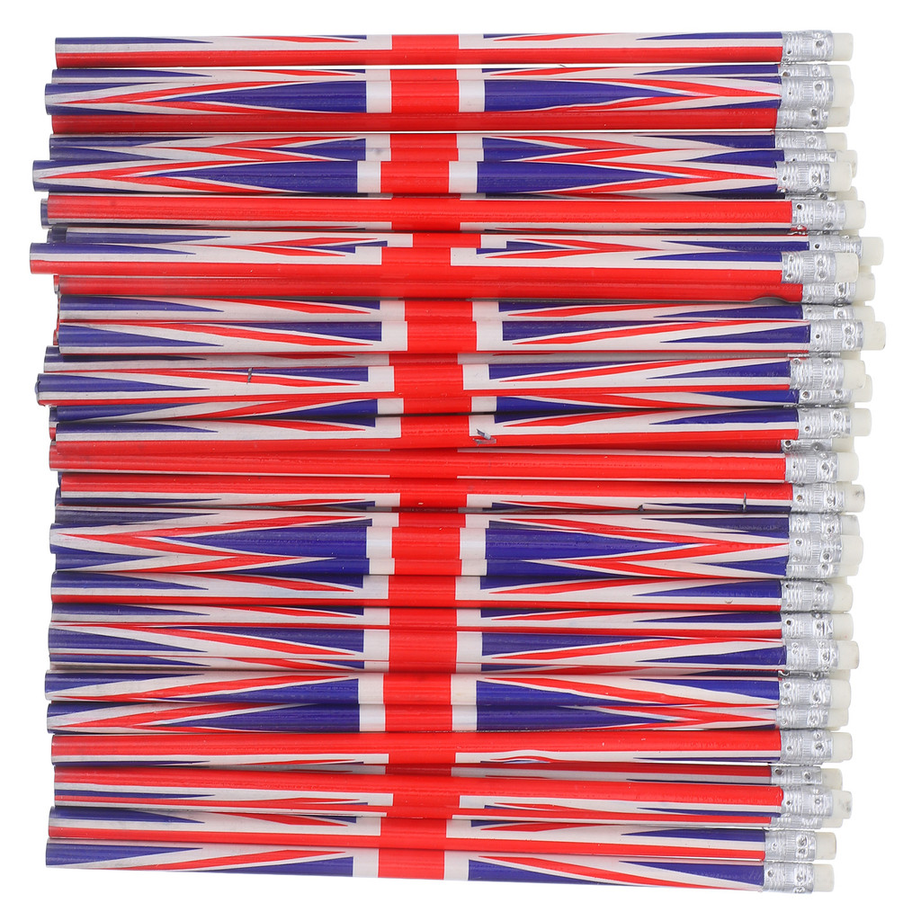 

60Pcs Colored Pattern Pencils England Flag Themed Writing Wooden Sketching Pencils Portable Solid Color Drafting Pencils With