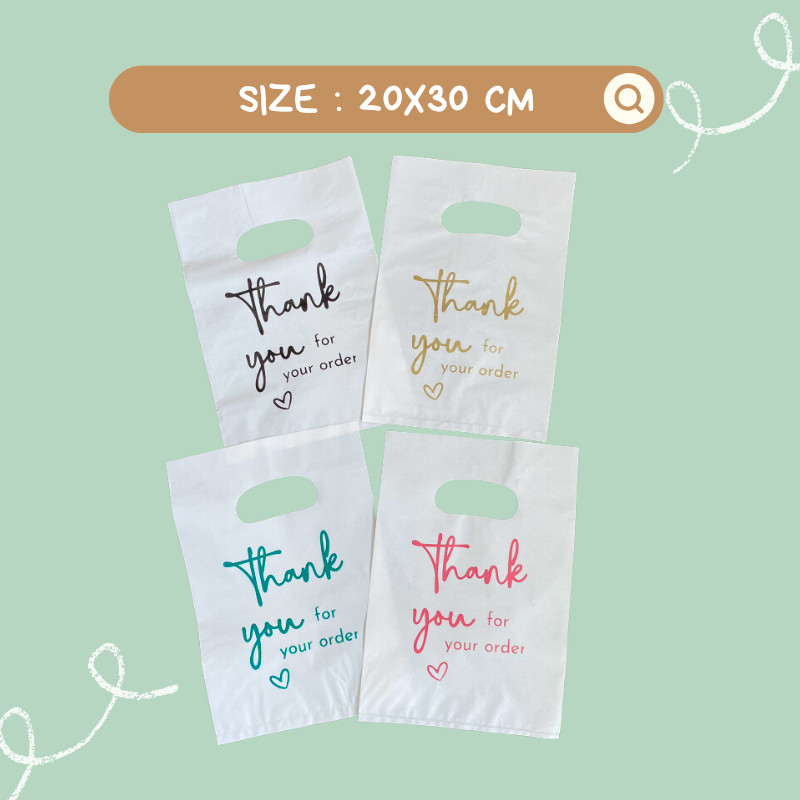 50 PCS Kantong Plastik Packing Kresek Olshop Motif Thank You Ukuran 20X30CM
