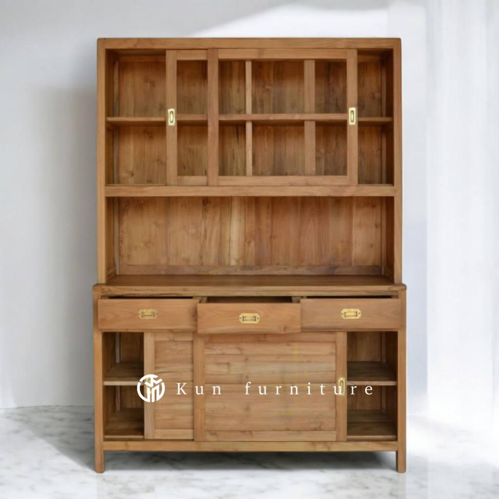 LEMARI HIAS PAJANGAN SLIDING MINIMALIS KAYU JATI LEMARI RAK DAPUR