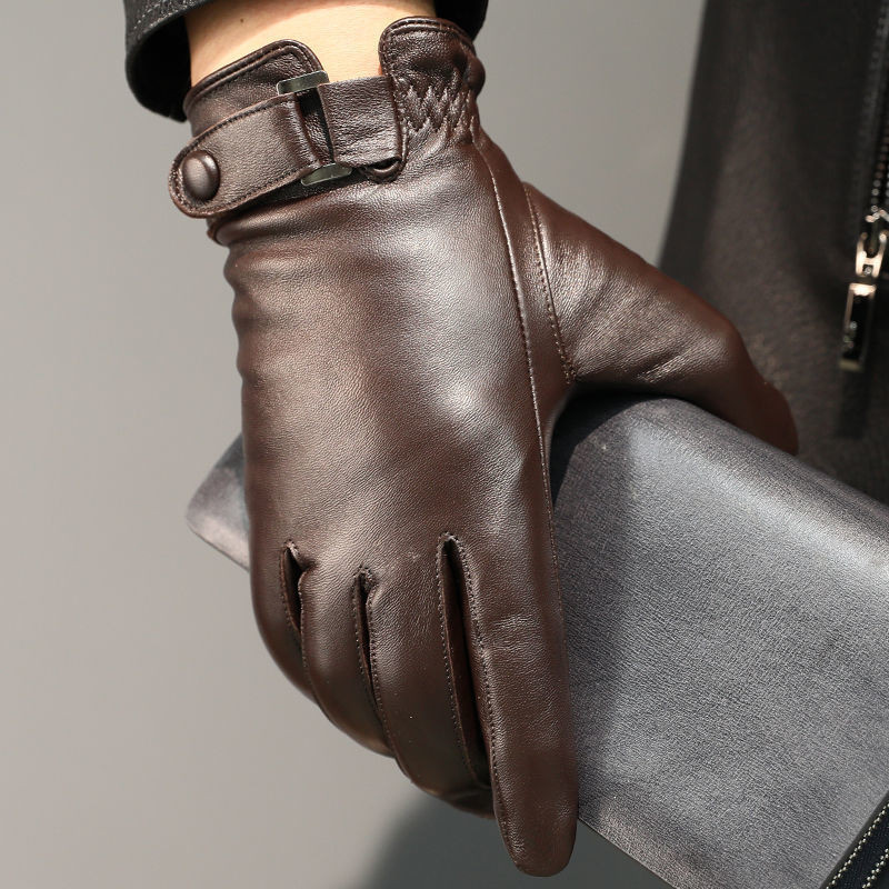 Sheepskin Genuine Leather Men's Gloves Fashion Driving Riding Gloves Winter Warm Plus Velvet Sport G