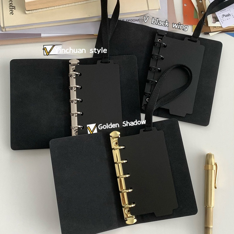 

M5 Loose-Leaf Black Planner Leather Cover Filler Binder Notebooks Binding Covers Girls Mini Handbook Back To School Accessories