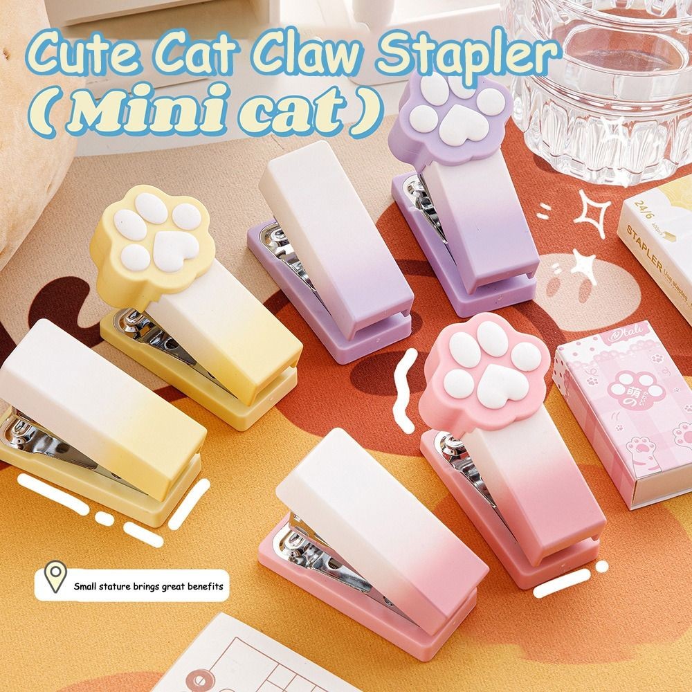 

Durable Gradient Cat Claw Mini Stapler with Staples Multifunctional Paper Binder Binding Machine Office School