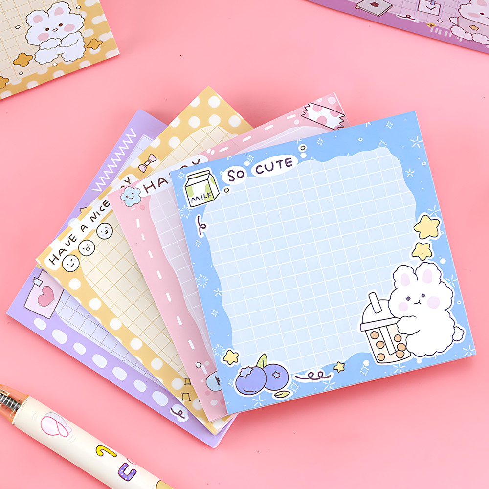 

Self-adhesive Cute Kawaii Girl Bunny Grid Sticky Notes Plaid Memo Pad Post Notepad Stationery Index Tab Check List To Do Planner