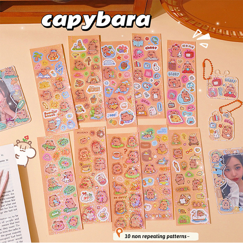 

10 Sheets Capybara Panda Stickers Cute Animal DIY Stickers Kawaii Cartoon School Students Decoration Stationery Stickers