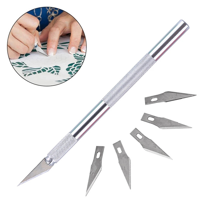 

Metal Handle Scalpel Blade Knife Wood Paper Cutter Craft Pen Engraving Cutting Supplies Stationery DIY Phone Repair Hand Tools