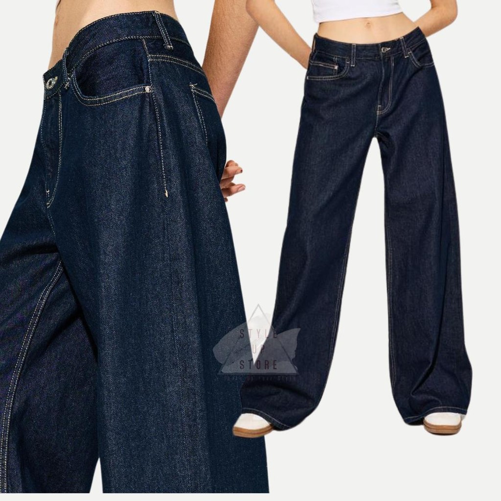 [ STYLEUPSTORE ] BERSHKA Wide Leg Denim Jeans - Celana Denim