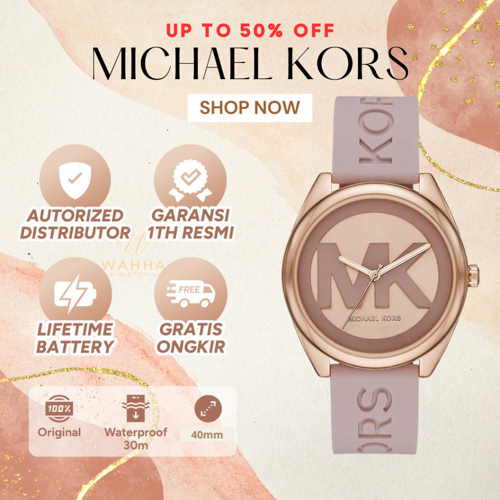 Jam Tangan Wanita Michael Kors MK7139 Janelle Three-Hand Pink Silicone Watch [BERGARANSI]