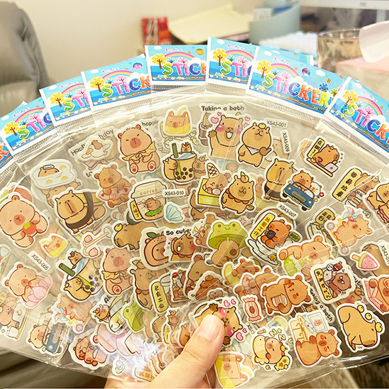 

12pcs 3D Kapibala Capybara Bubble Stickers Kawaii Three-Dimensional Stickers Sanrio Cartoon No Repetition Kids DIY Toy Sticker
