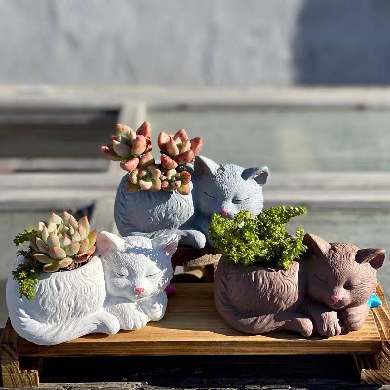 

Cute Cat Flower Pot Succulent Silicone Mold DIY Making Resin Concrete Vase Cactus kitten Silicone Mold Home Decor Tool