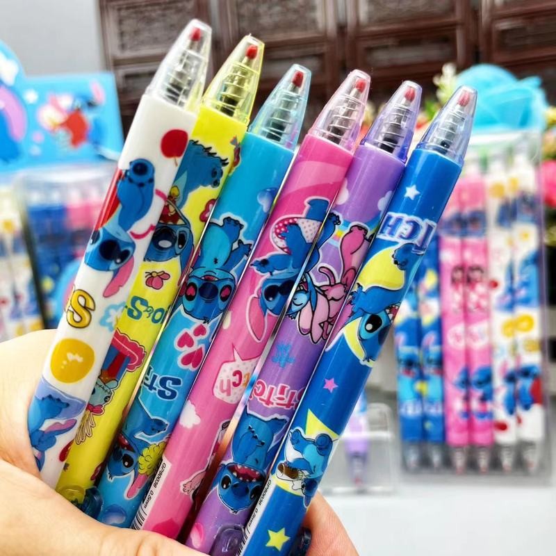 

Stitch Gel Pens12pcs Disney Cartoon New Pressing Pen Black Water Ink 0.5mm Cute Signature Pen Stationery Student children Gift