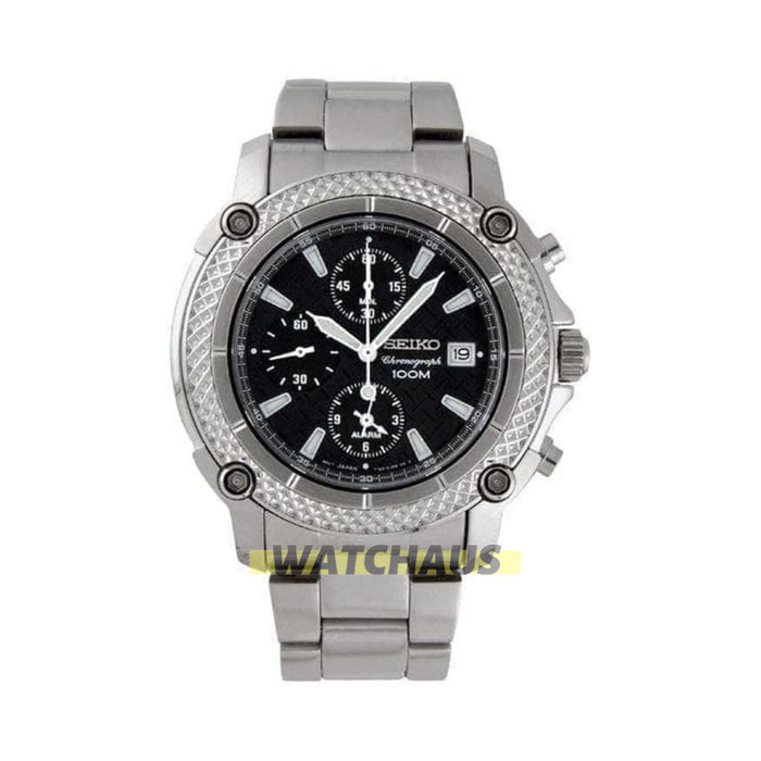 JAM TANGAN PRIA SEIKO SNA777P1 CHRONOGRAPH SILVER BLACK STAINLESS STRAP