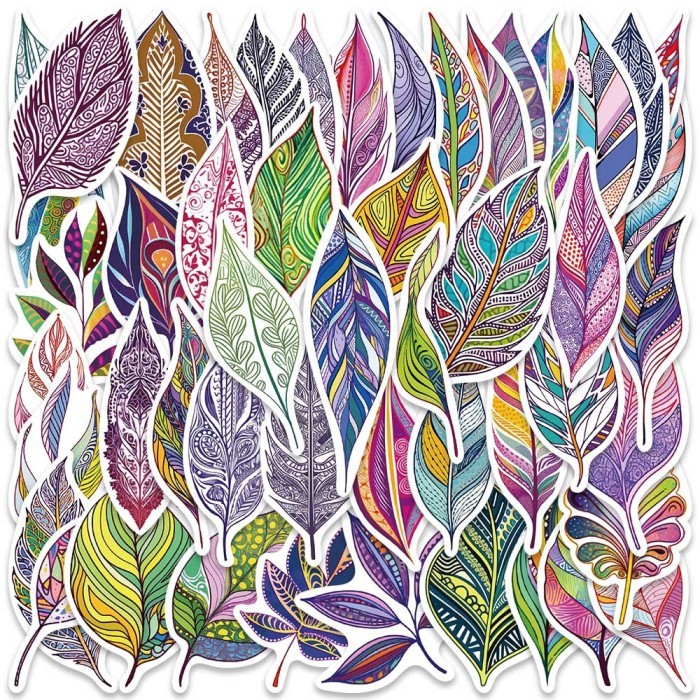 

stiker sticker waterproof 50 pcs colorful feather bulu