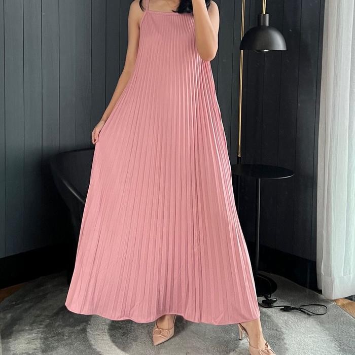 Inner Dress Plisket Premium / Inner Dress Panjang Jumbo / Inner Tanpa Lengan / Dress Plisket Tanpa L