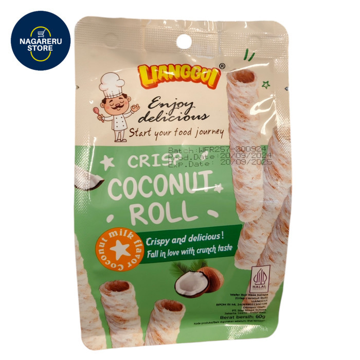 

Lianggui crips coconut wafers roll 60gr
