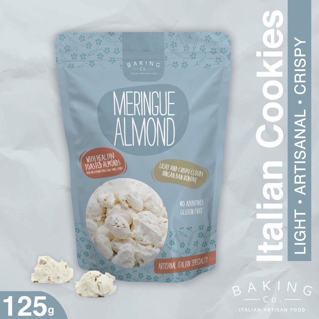 

[SDW] pekanbaru/BAKINGCO ARTISANAL TOASTED ALMONDS MERINGUE - 125 G - ITALIAN TRADITION, KUE KERING, CEMILAN MANIS, SEHAT, COOKIES, BISKUIT