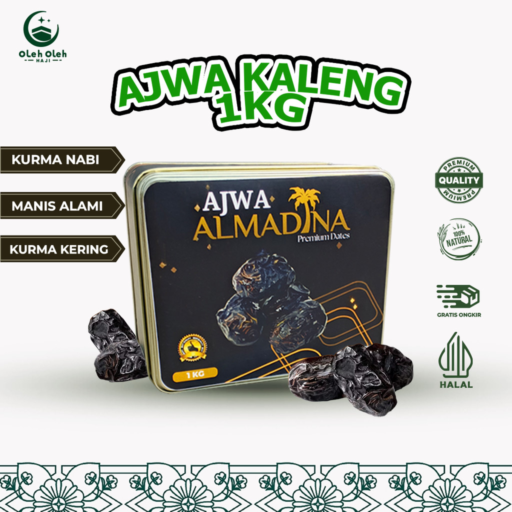 

KURMA AJWA AL MADINAH PREMIUM KEMASAN KALENG 1KG ORIGINAL KURMA NABI