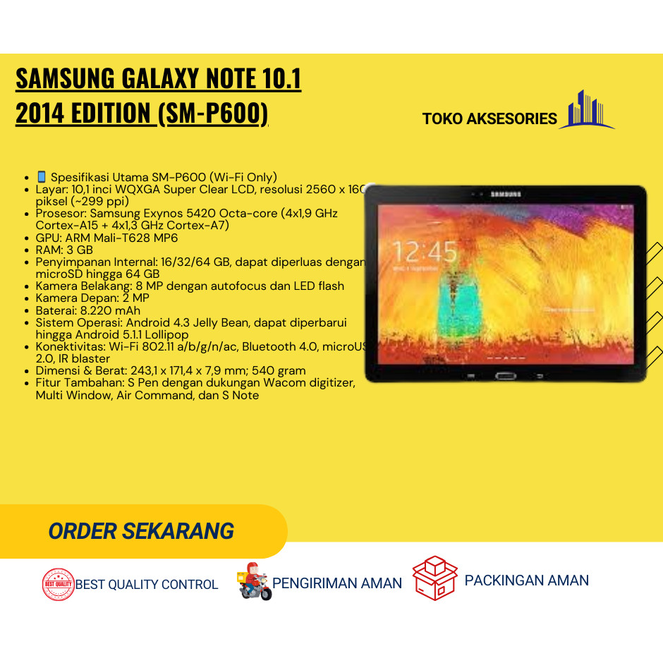 Samsung Galaxy Note 10.1 2014 Edition (SM-P600) Second Toko Aksesories