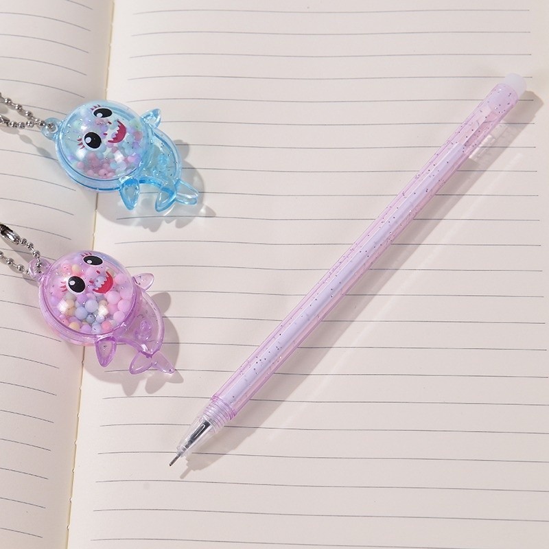

TTT Pena Glitter Shark Pulpen Gantung pom-pom Karakter Hiu Blue Ink Gel Bisa di Hapus Bolpen warna warni bola salju Cute Alat Tulis Sekolah Kantor Souvenir