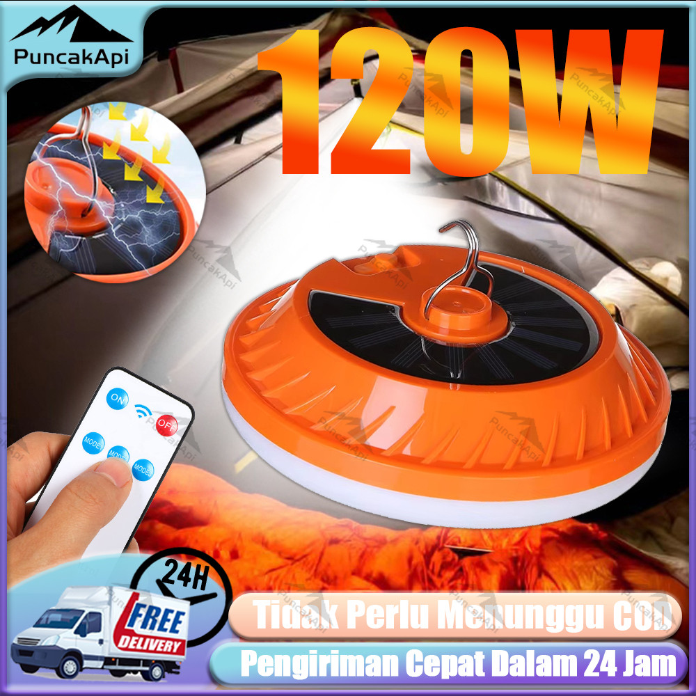 Lampu Emergency Tahan Lama LED UFO Gantung Solar Panel Camping Lamp Tenaga Surya + Cas USB Baterai