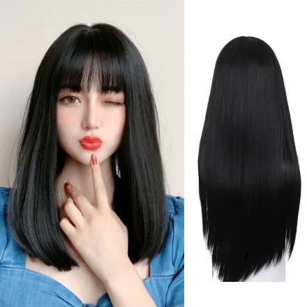 Wig Wanita Lurus Berponi - Rambut Wig Korea Berponi BS 1 - Hitam