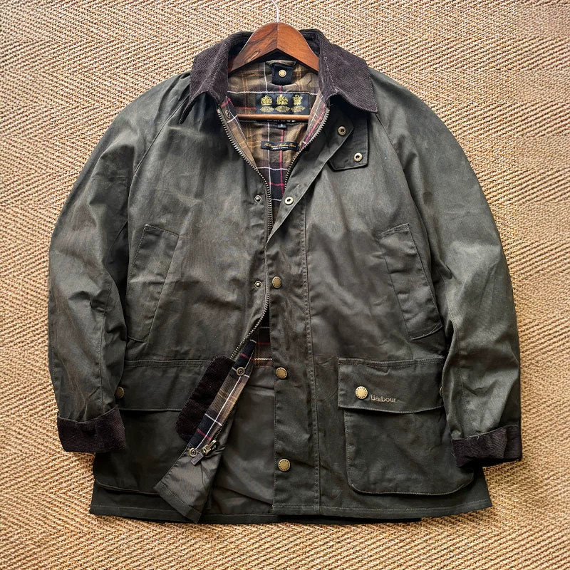 Barbour American retro wax slim fit mid-length lapel trench coat