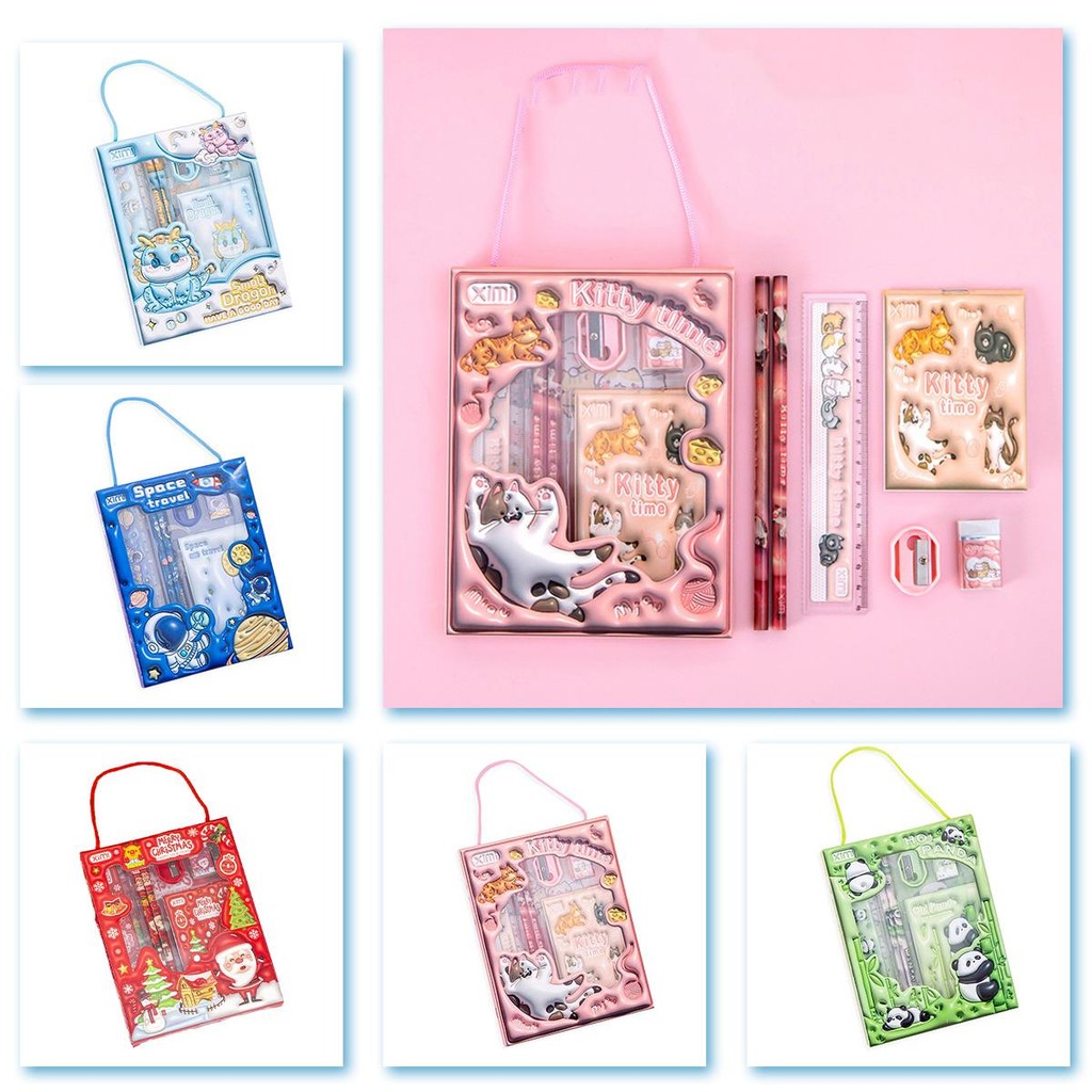 Set alat tulis murah alat tulis set anak sd kotak pensil anak set 5 in 1 -Berisi pensil, penghapus, 