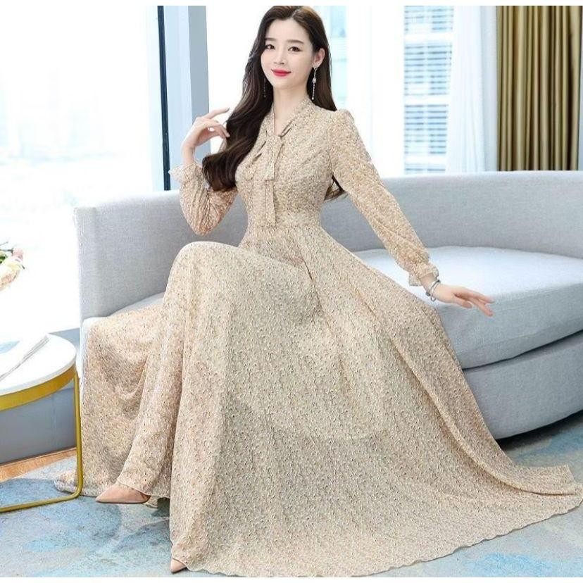 randamuda643official[NUSAYBAH] maxi dress lengan panjang motif bunga bahan sifon hijab friendly