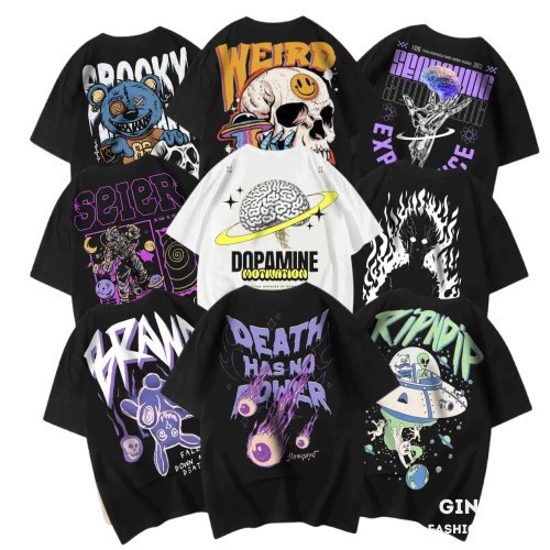 (COD) Promo Pakaian Pria Baju Kaos 5pcs 100rb // Kaos Distro Pria // Kaos Bergambar Depan // Atasan 