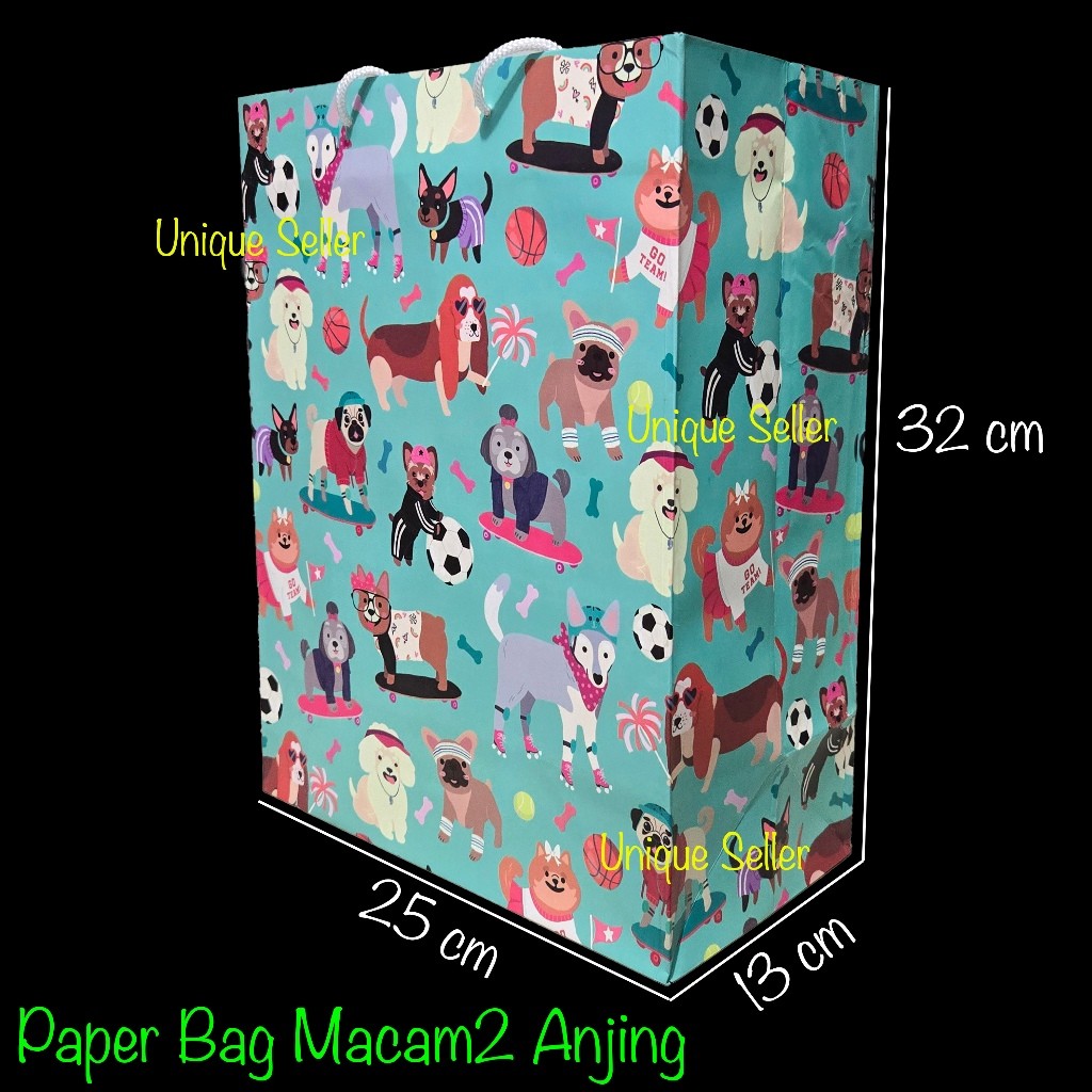 

Paper Bag Goodie Hand Bag Tas Kertas Kado Souvenir Hadiah Acara Ulang Tahun Ultah Macam2 Anjing 25x13x32 cm / Tas Hadiah Kado Souvenir Acara Ulang Tahun Ultah Anjing Biru Hijau Dog / Tas Kertas Tali Paper Bag Tali Gliter Dog Anjing Biru Hijau