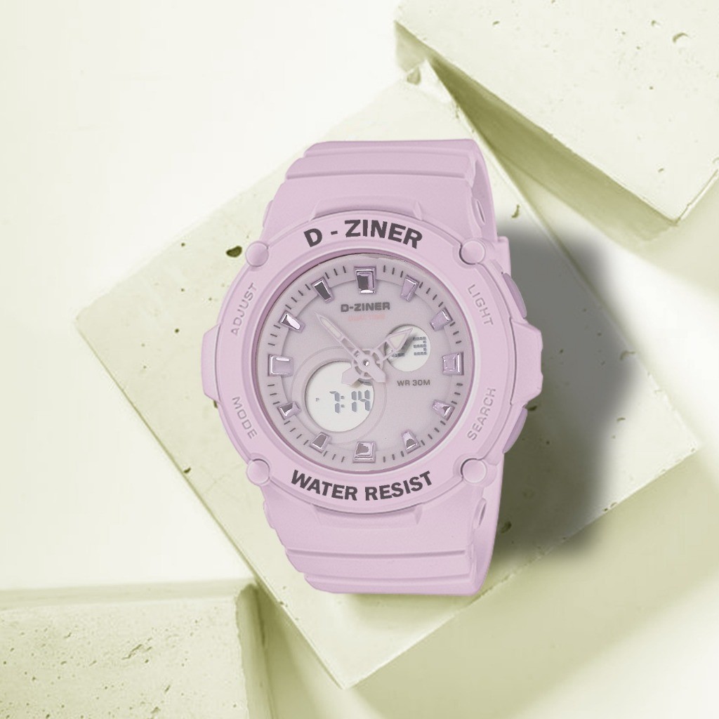 Jam Tangan  Dziner Jam Tangan Wanita Dziner 8301 Rubber Double Time Water Resistant 3 ATM