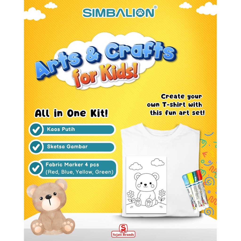 

Paket Crafting Anak Fabric Marker 4 Warna dan Kaos | Paket Craft & Art FREE Sketsa Gambar