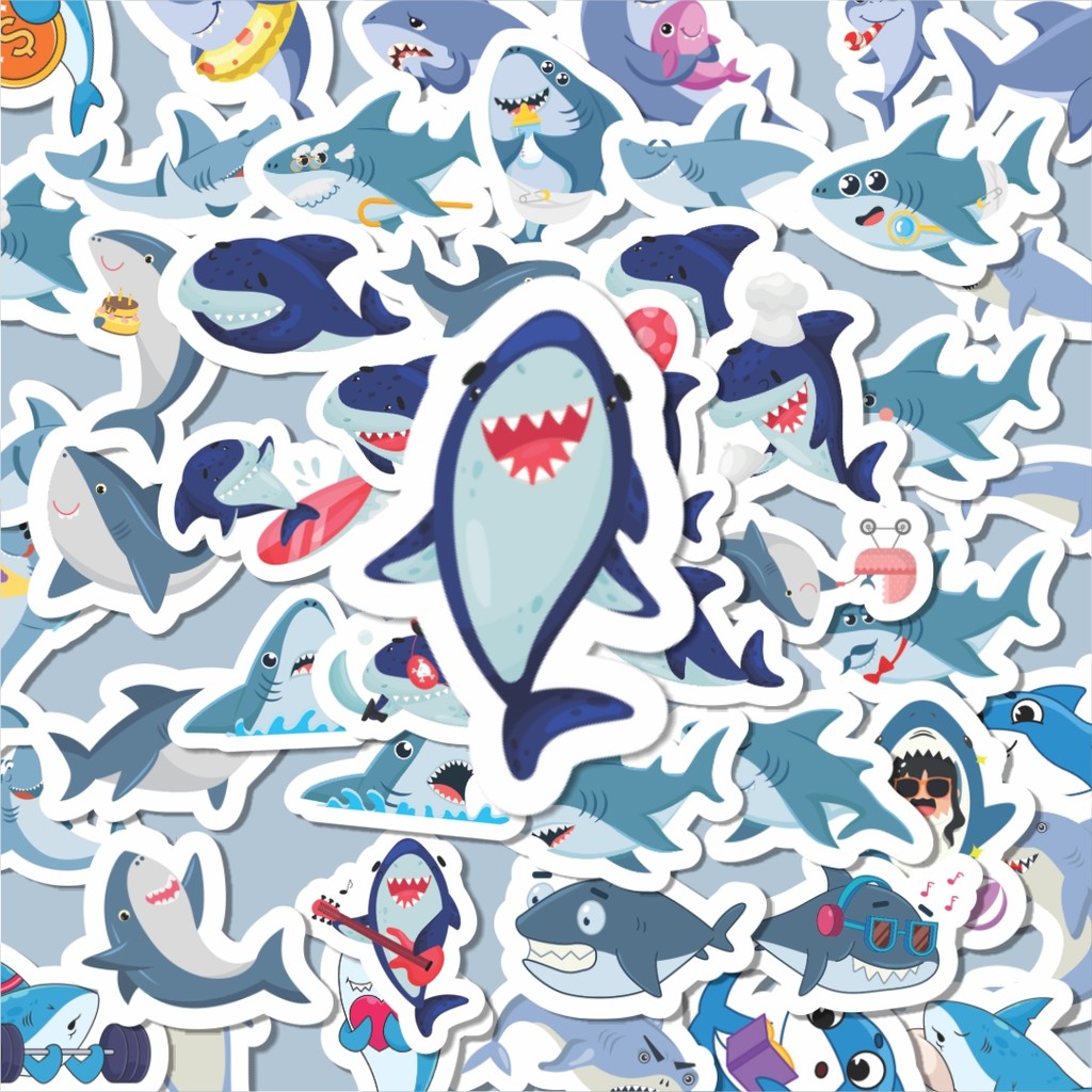 

100PCS Lucu Hewan Ikan Hiu Aesthetic Stiker Anti Air Stikers Berperekat Waterproof sticker decal buat Motor Helm Buku Journal Koper Casing HP Laptop Botol Minum Hadiah anak