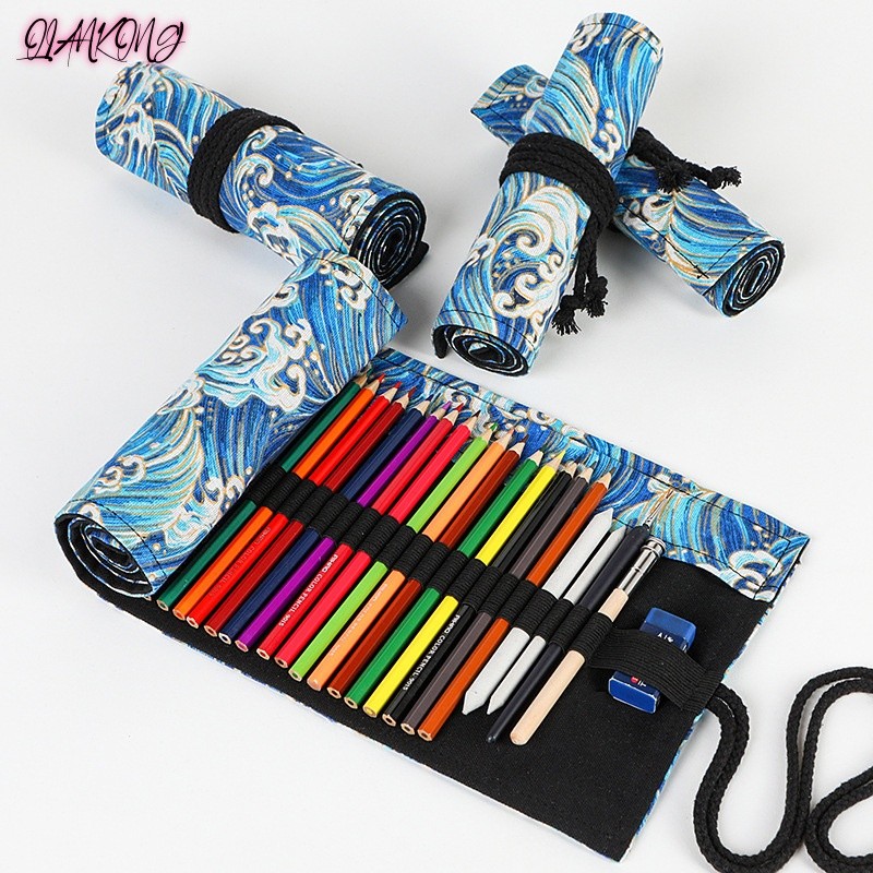 

12/24/36/48 Holes Roll Up Pencil Case Portable Pencil Bag for Students Korean Stationery Cosmetic Brushes Holder Office Supplies