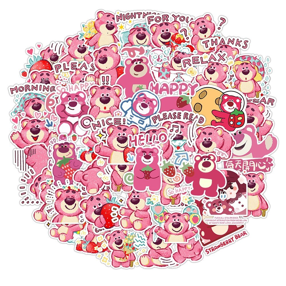 

50 Pcs Sticker Lotso Lovely Strawberry Vinyl Waterproof untuk Tempelan Laptop Tumbler HP Koper DIY [10]