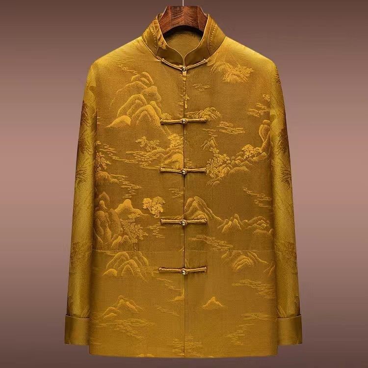 Tang Suit Jaket Pria Jaket Perjamuan Gaun Perjamuan Gaya Cina Hadiah Atasan Pria untuk Ayah