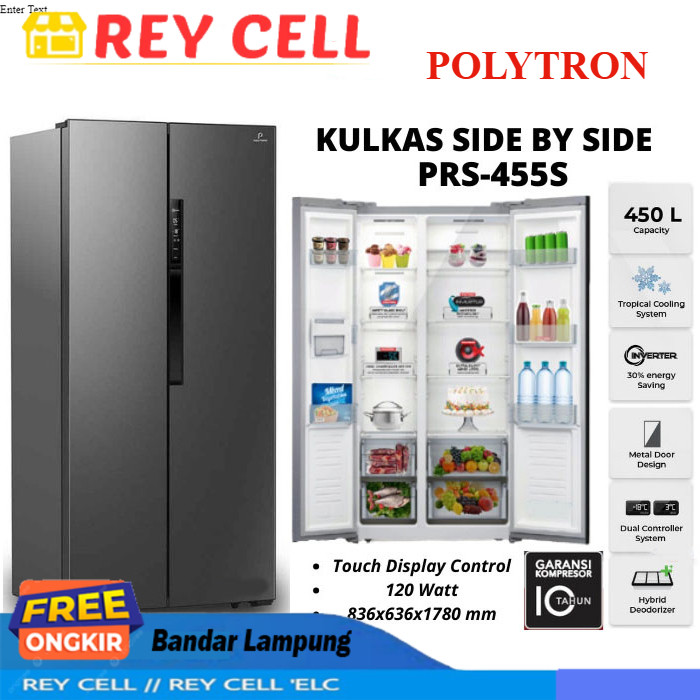 KULKAS POLYTRON PRS 455S INVERTER SIDEBYSIDE 450LITER GARANSI RESMI FREE ONGKIR BANDAR LAMPUNG