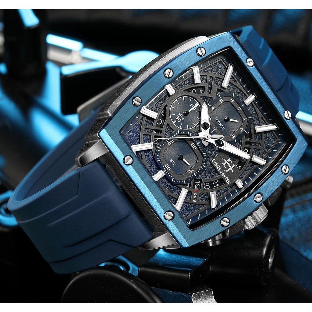 Jam tangan Pria Evans jayden 9463-2 rubber Chronograph water resist 5ATM