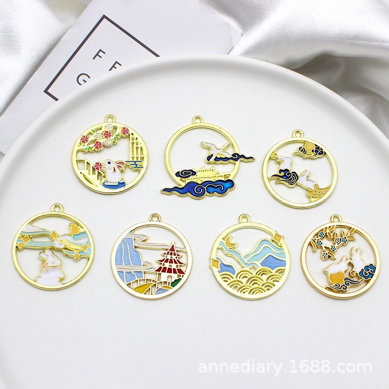 1 Charm Liontin Enamel Epoxy FRAMED CAT RABBIT DEER PALACE