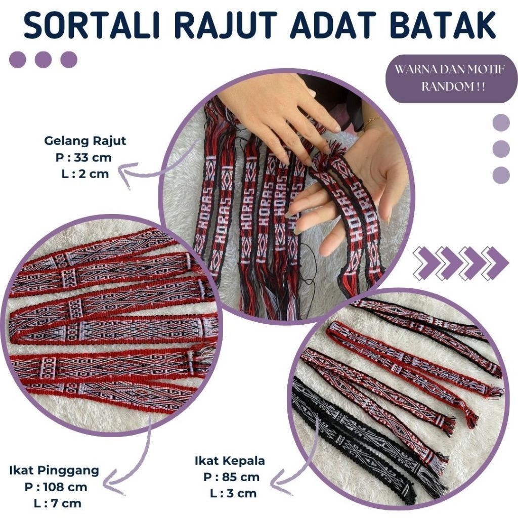 E S / Sortali Rajut Batak - Ikat Kepala Rajut Batak - Ikat Pinggang Rajut - Souvenir Khas Batak - Ge