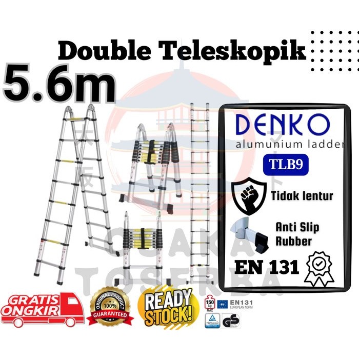 Tangga Double Teleskopik 5.6M Denko ( 2.8m x 2.8m ) Tangga Lipat Teleskopik 5.6 meter - TLB9